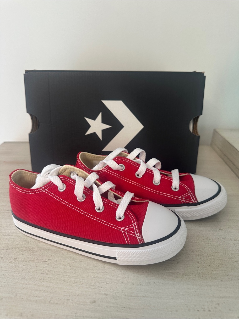 Converse Kids Red Low Top Canvas Sneakers with White Accents